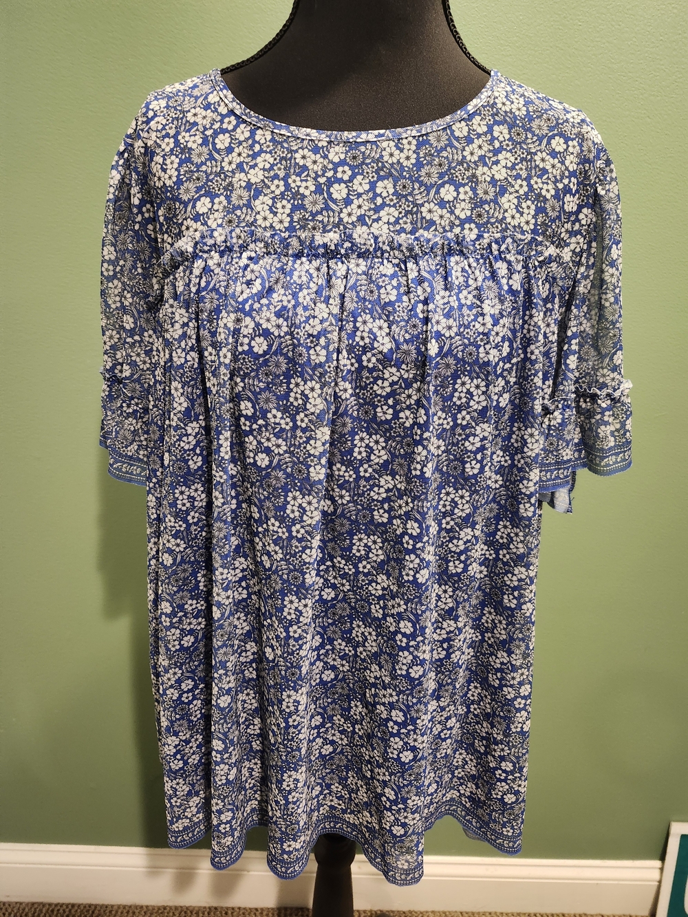 Blue Floral Peasant Dress - Women's Casual Summer Dress